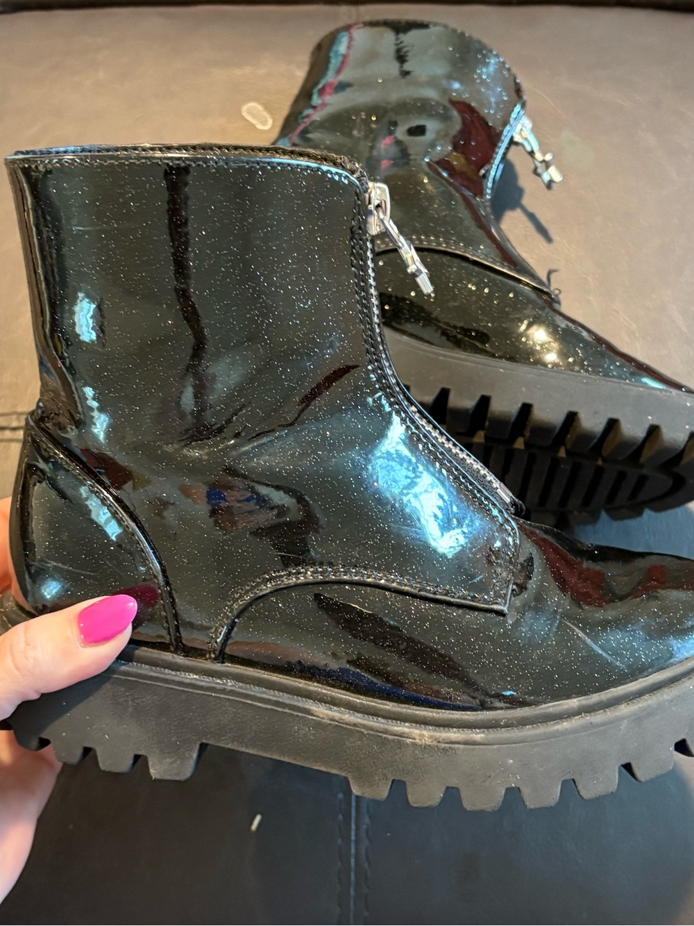 Art Class Black Patent Glitter Ankle Boots Girl’s Size 1